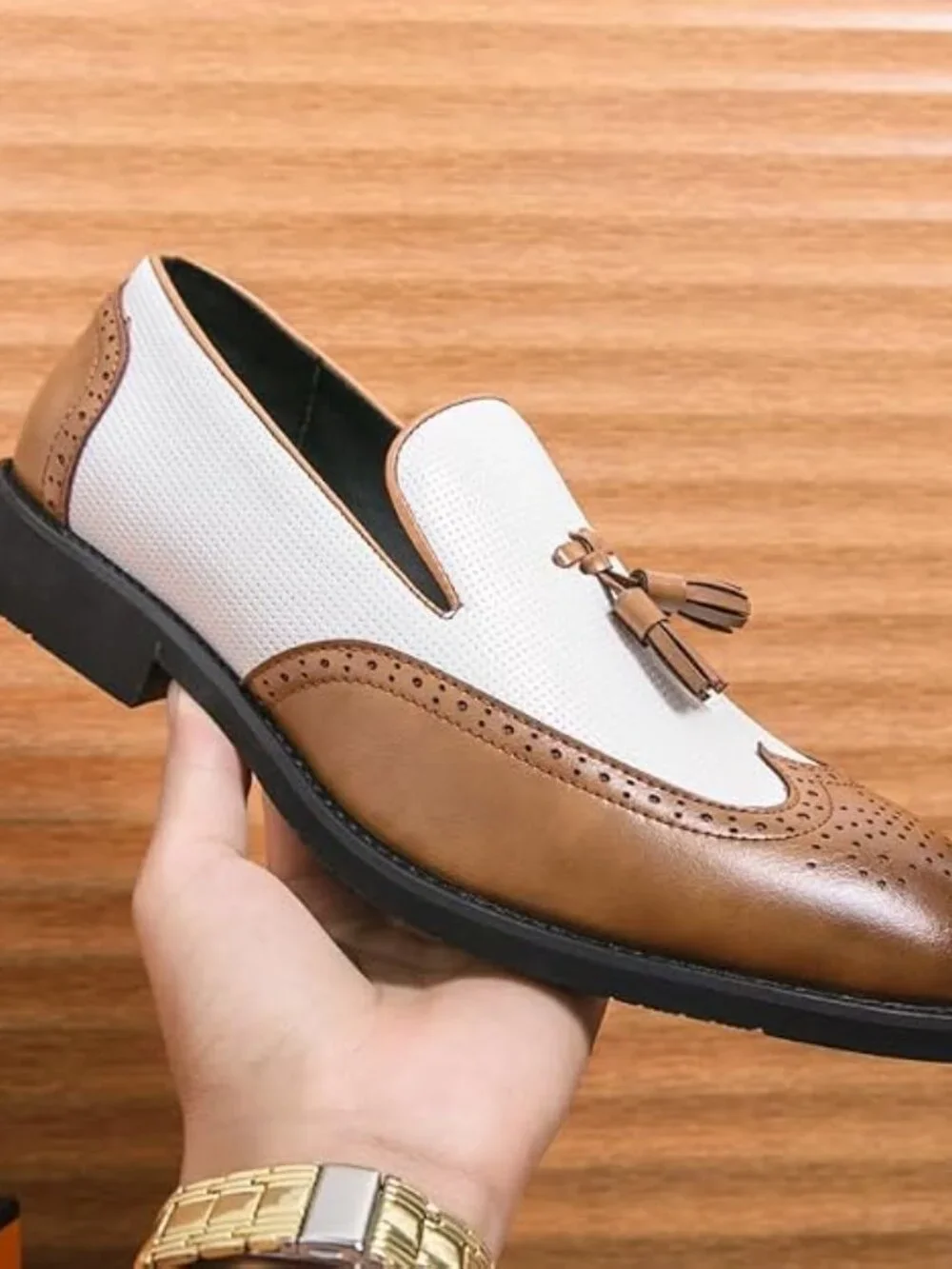 Men's Brown White Penny Loafers With Tassels Casual Dress Shoes Loafers Slip On